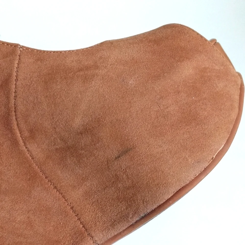 Cathy Jean Women’s Tan Suede Peep-Toe Wedge Heels with Ankle Strap 7